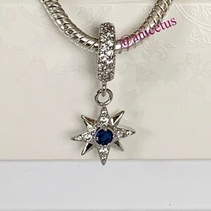 NWOT S925 Sterling Silver Star with Blue & White CZ Charm
